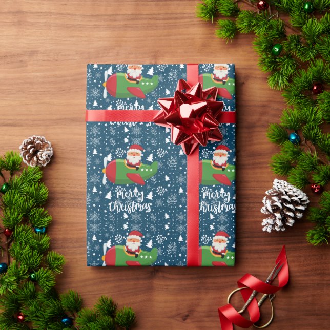 Pilot  Santa Claus flying on sky with snow flake  Wrapping Paper (Holiday Gift)