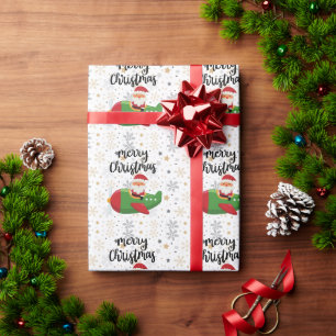 Pilot  Santa Claus flying on sky with snow flake  Wrapping Paper