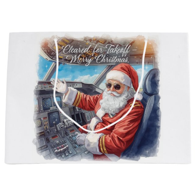 Pilot Santa is Flying for Christmas in the Sky  Large Gift Bag (Front)