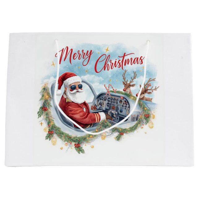 Pilot Santa is Flying for Christmas in the Sky  Large Gift Bag (Front)