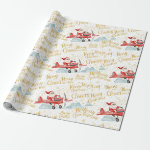 Pilot Santa is Flying for Christmas in the Sky  Wrapping Paper
