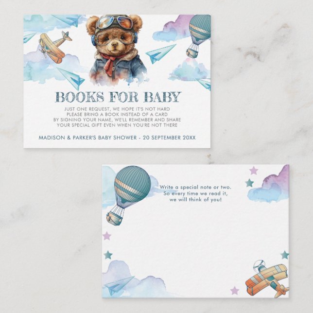 Pilot Teddy Bear Baby Shower Books for Baby Enclosure Card (Front/Back)