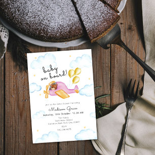 Pilot Teddy Bear Balloon Airplane Baby Shower  Invitation