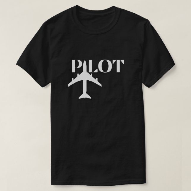Pilot Typography & airplane, Aviation, Minimalist T-Shirt (Design Front)