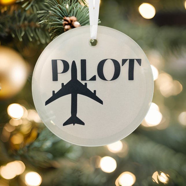 Pilot Typography & Airplane,Minimalist, Christmas Glass Ornament (Creator Uploaded)