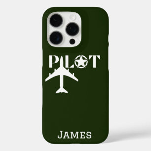 Pilot Typography & Airplane Minimalist Personalize iPhone 16 Pro Case