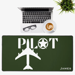 Pilot Typography & Airplane Minimalist Personalize Desk Mat