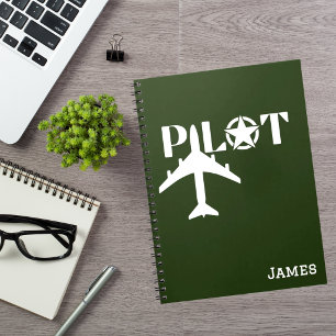 Pilot Typography & Airplane,Minimalist,Personalize Notebook