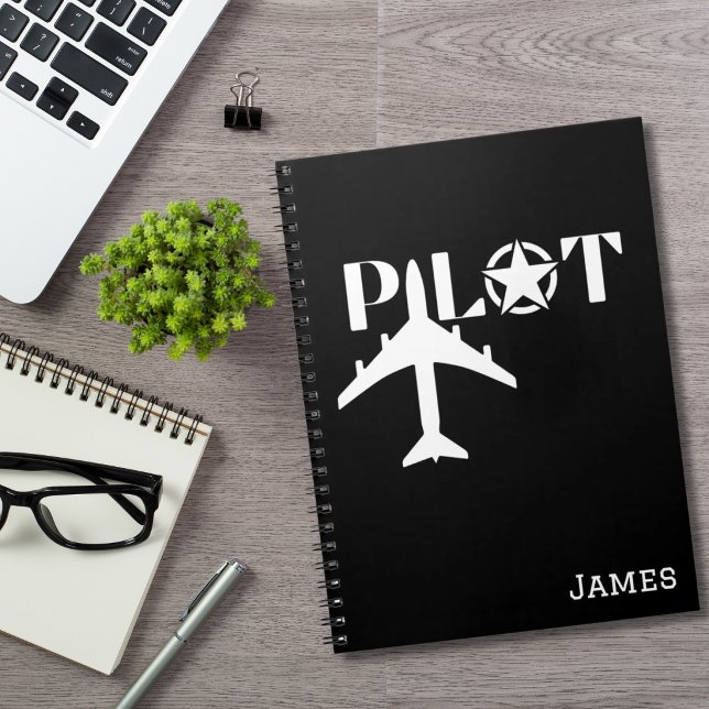 Pilot Typography & Airplane,Minimalist,Personalize Notebook (Creator Uploaded)