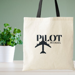Pilot Typography & Airplane,Minimalist Personalize Tote Bag