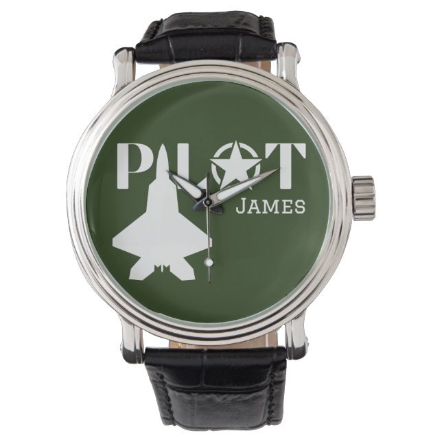 Pilot Typography & Airplane Minimalist Personalize Watch (Front)