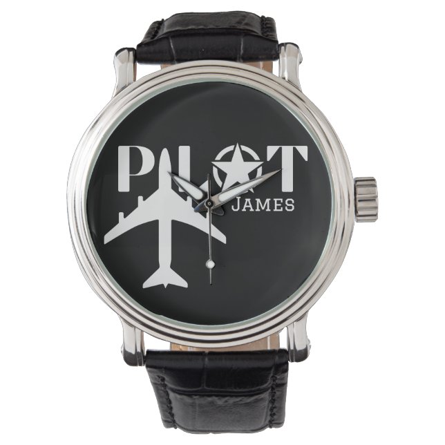 Pilot Typography & Airplane Minimalist Personalize Watch (Front)
