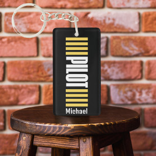 Pilot Typography Airplane Photo Personalized Keychain