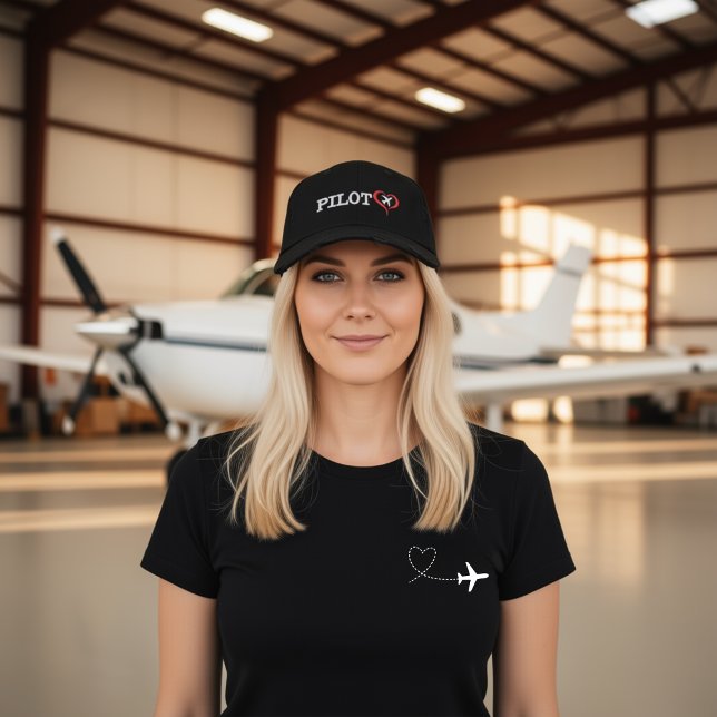 Pilot Typography Heart Airplane Custom Name Embroidered Hat (Creator Uploaded)