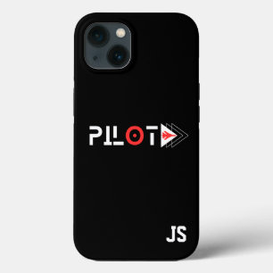 Pilot Typography & Jet airplane,Monogrammed,Simple iPhone 13 Case
