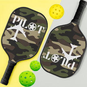 Pilot Typography & Military Airplane Camouflage Pickleball Paddle