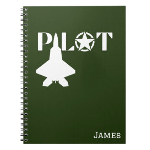 Pilot Typography & Military airplane, Minimalist Notebook