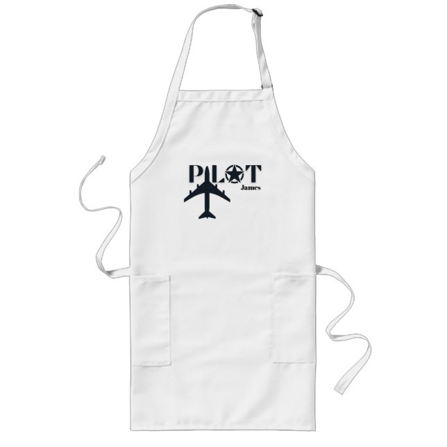 Pilot Typography Military Airplane, Personalized Long Apron (Front)