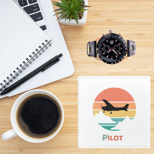 Pilot Typography,Vintage Retro,Simple Airplane Gl Glass Coaster