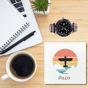 Pilot Typography,Vintage Retro,Simple Airplane Gl Glass Coaster