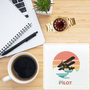 Pilot Typography,Vintage Retro,Simple Airplane Glass Coaster