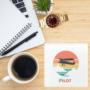 Pilot Typography,Vintage Retro,Simple Airplane Glass Coaster