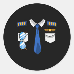 Pilot Uniform Costume Airplane Aviator Aviation Ha Classic Round Sticker