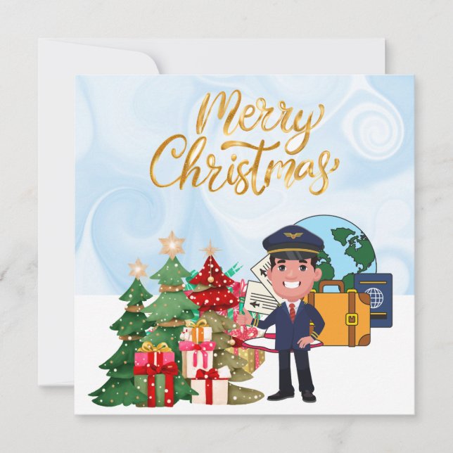 Pilot Uniform with Christmas themed  Holiday Card (Front)