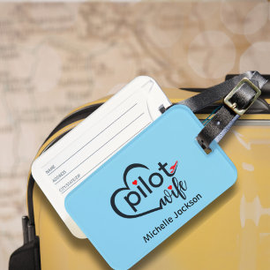 Pilot Wife Airplane Heart Blue Personalized Cute Luggage Tag