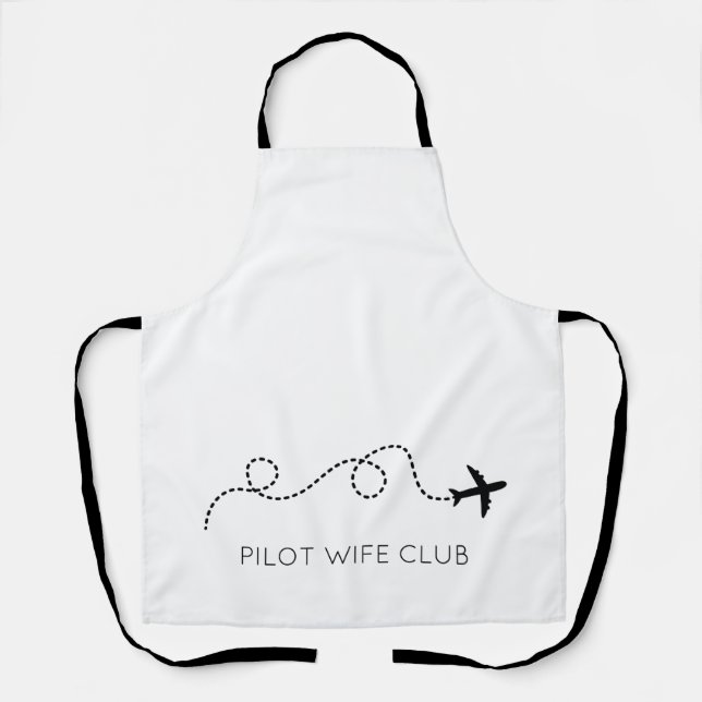 PILOT WIFE CLUB Flying Airplane Modern Black White Apron (Front)