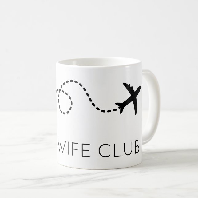 PILOT WIFE CLUB Flying Airplane Modern Black White Coffee Mug (Front Right)