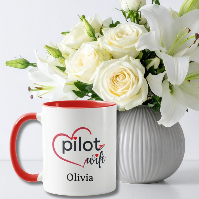 Pilot Wife Heart Airplane Romantic Custom Birthday Mug (Creator Uploaded)