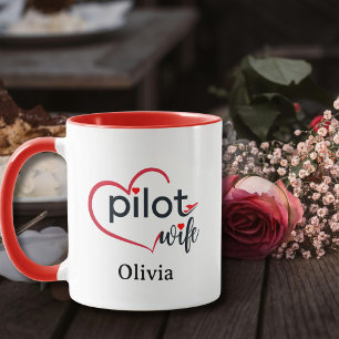 Pilot Wife Heart Airplane Romantic Custom Birthday Mug