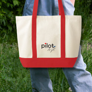 Pilot Wife Script Red Heart Blue Airplane Simple Tote Bag