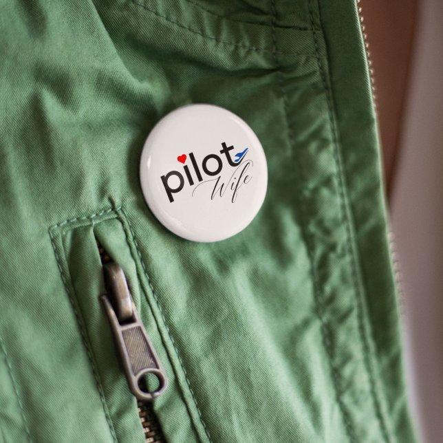 Pilot Wife Typography & Airplane Simple,Minimalist 1 Inch Round Button (Creator Uploaded)