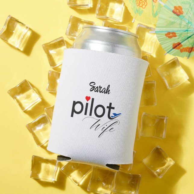 Pilot Wife Typography & Airplane Simple,Minimalist Can Cooler (In Situ Summer)