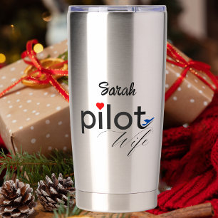 Pilot Wife Typography & Airplane Simple,Minimalist Insulated Tumbler