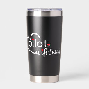 Pilot Wife Typography & Airplane Simple,Minimalist Insulated Tumbler