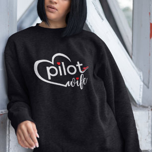 Pilot Wife Typography & Airplane Simple,Minimalist Sweatshirt