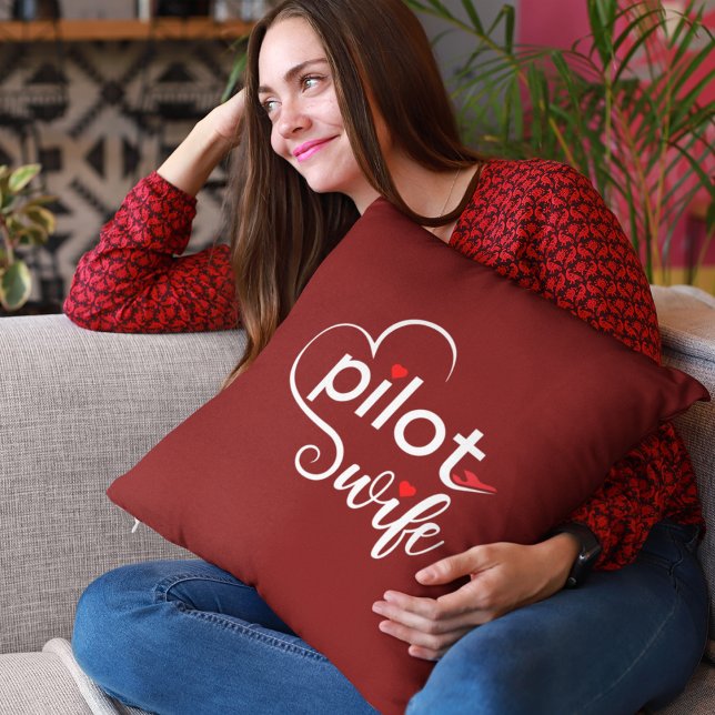 Pilot Wife Typography & Airplane Simple,Minimalist Throw Pillow (Creator Uploaded)