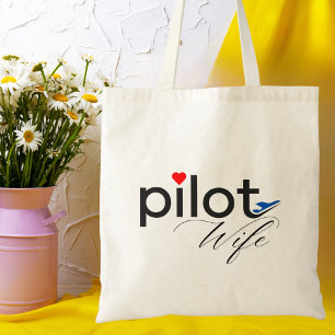 Pilot Wife Typography & Airplane Simple,Minimalist Tote Bag