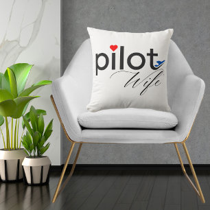 Pilot Wife Typography, Simple, Personalized gift Throw Pillow