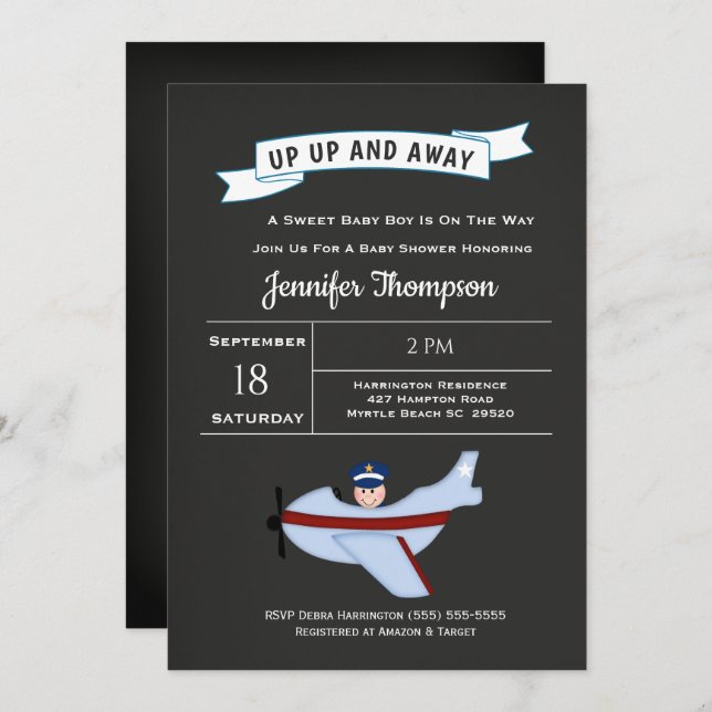 Pilote d'avion Baby Boy Shower Invitation (Devant / Derrière)