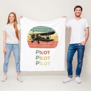 Pilots,Airplane,Retro,Sunset,Vintage Fleece Blanket