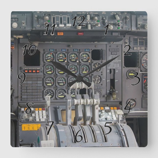Pilots Cockpit Square Wall Clock (Front)
