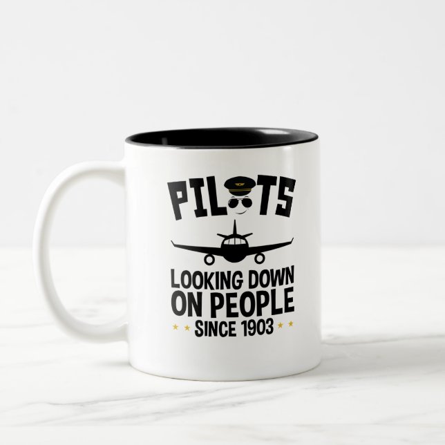 Pilots Looking Down on People since 1903 Two-Tone Coffee Mug (Left)
