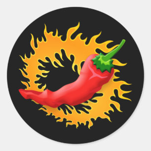Piments de chili avec stickers flamme