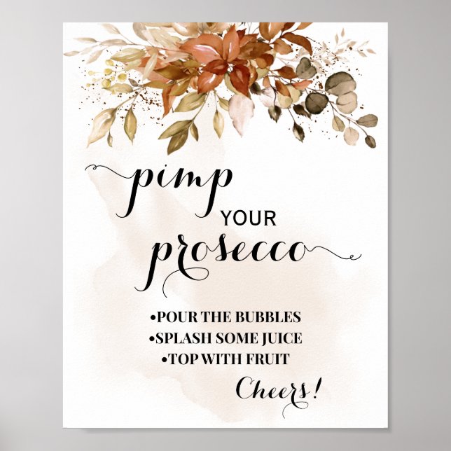 Pimp your Prosecco Fall Autumn Shower sign (Front)