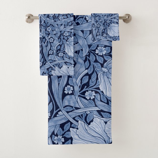 Pimpernel Blue Monotone, William Morris Bath Towel Set (Insitu)