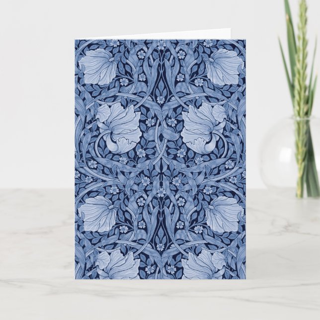 Pimpernel Blue Monotone, William Morris Card (Front)